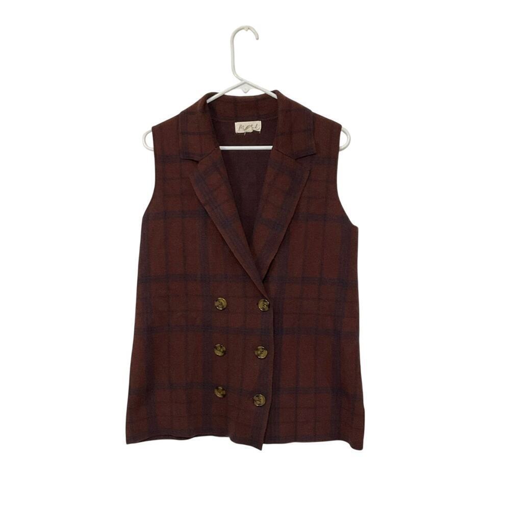 Marled Double Breasted Knit Plaid Womens Sweater Vest Collar Preppy Size Large